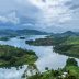 Panoramic view from Bunyonyi lake in Uganda
